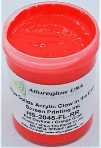 HS-2045-FL-RR-8OZ HIGH SOLIDS ACRYLIC RED GLOW IN THE DARK SCREEN PRINTING INK 8OZ