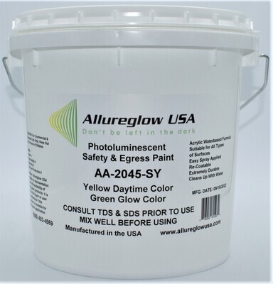 AA-2045-SY-FV   PHOTOLUMINESCENT WATERBASED PAINT SAFETY YELLOW DAYTIME COLOR GREEN GLOW COLOR - 5 GALLON