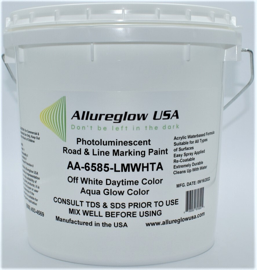 AA-6585-LMWA-FV  PHOTOLUMINESCENT ROAD & LINE MARKING PAINT WHITE DAYTIME COLOR AQUA GLOW COLOR 5 GALLONS
