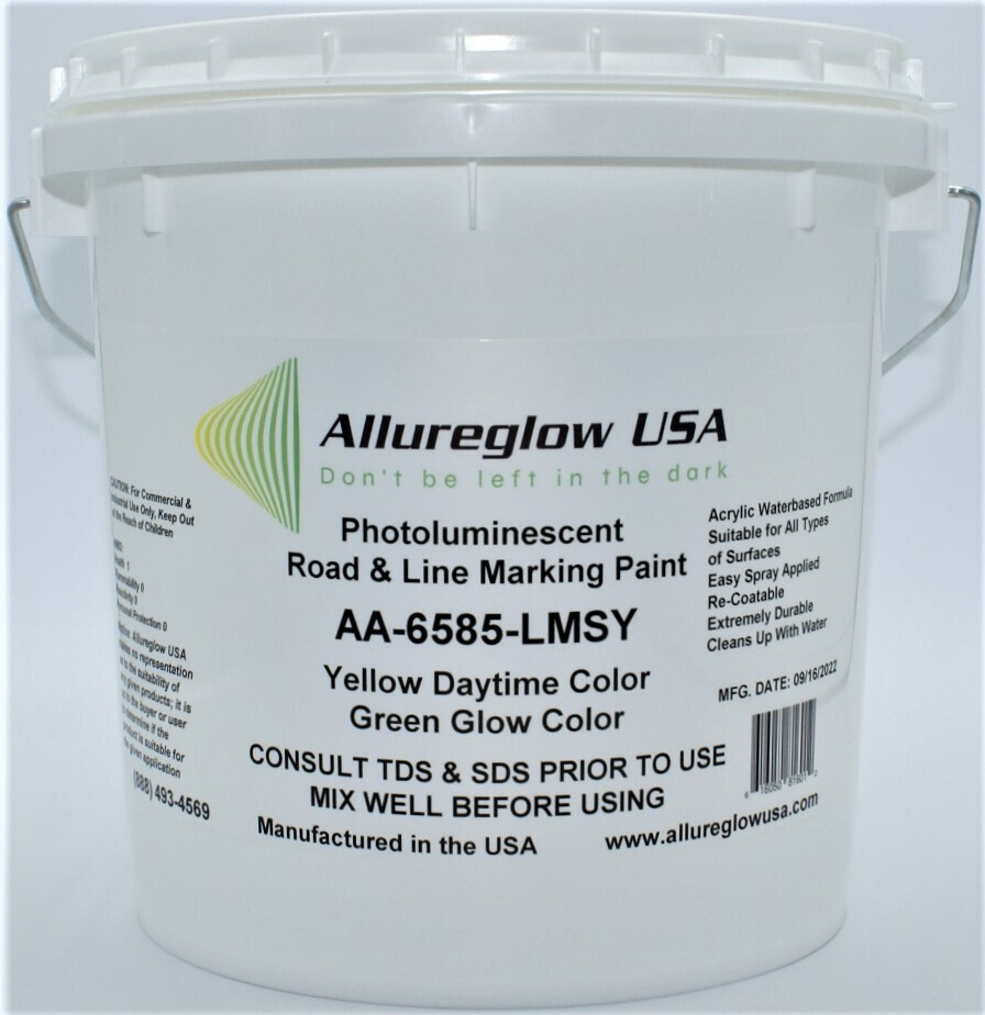 AA-6585-LMYG-FV  PHOTOLUMINESCENT ROAD & LINE MARKING PAINT YELLOW DAYTIME COLOR GREEN GLOW COLOR  5 GALLONS
