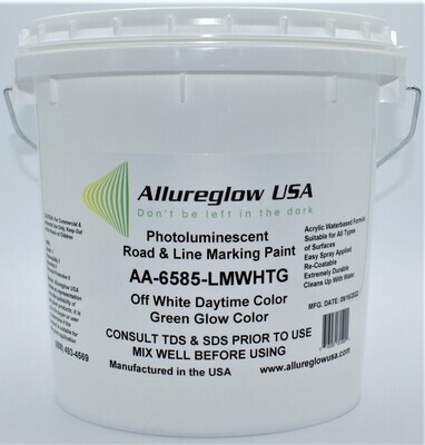 AA-6585-LMWG-QT PHOTOLUMINESCENT ROAD & LINE MARKING PAINT WHITE DAYTIME COLOR GREEN GLOW COLOR ONE QUART