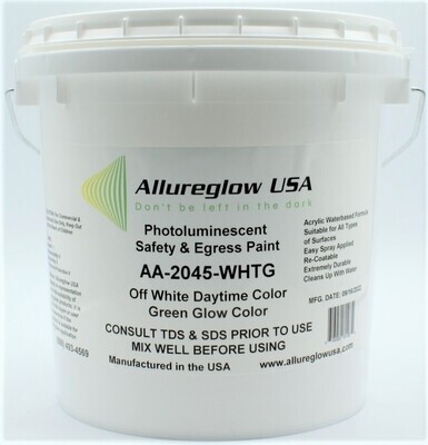 AA-2045-WHTG-GL PHOTOLUMINESCENT WATERBASED PAINT WHITE DAYTIME COLOR GREEN GLOW COLOR - ONE GALLON