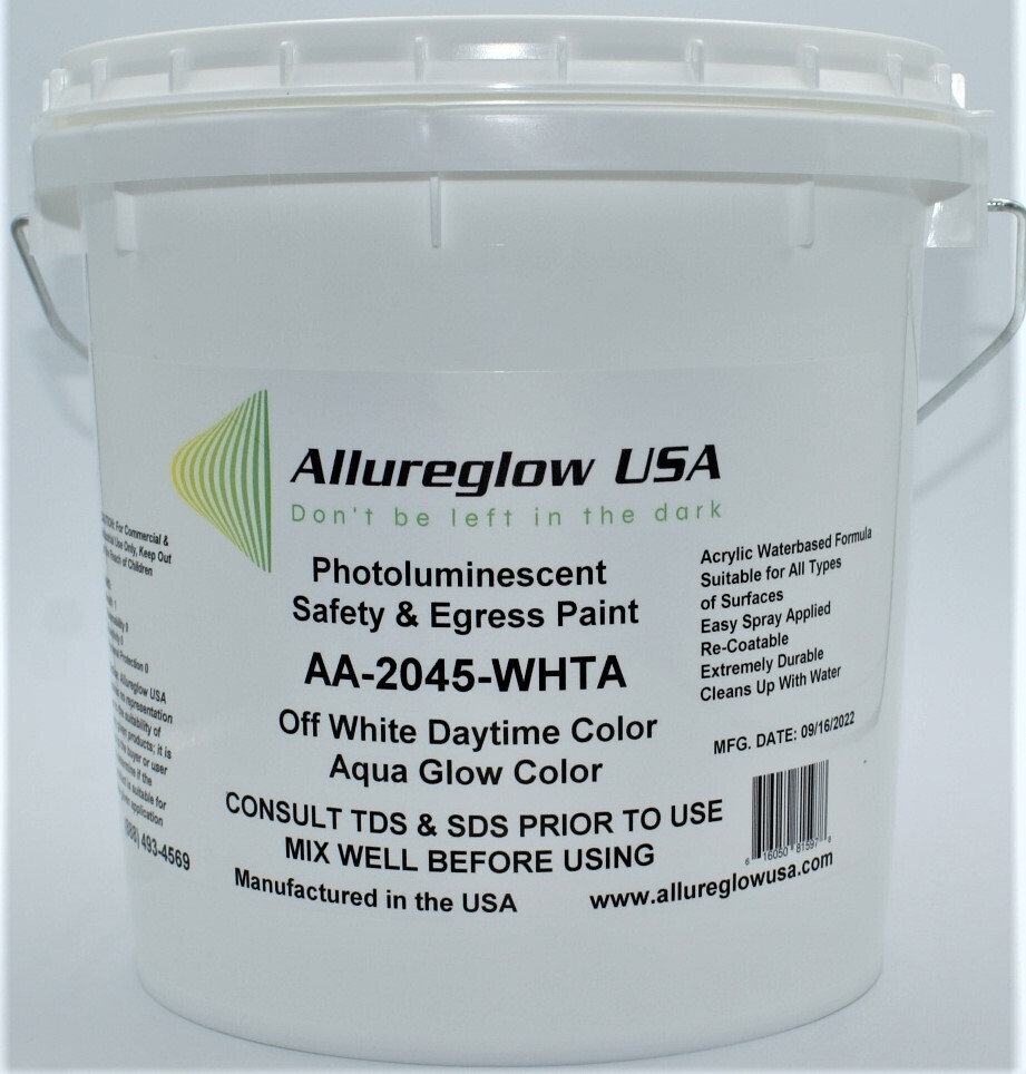 AA-2045-WHTA-GL  PHOTOLUMINESCENT WATERBASED PAINT WHITE DAYTIME COLOR AQUA GLOW COLOR - ONE GALLON