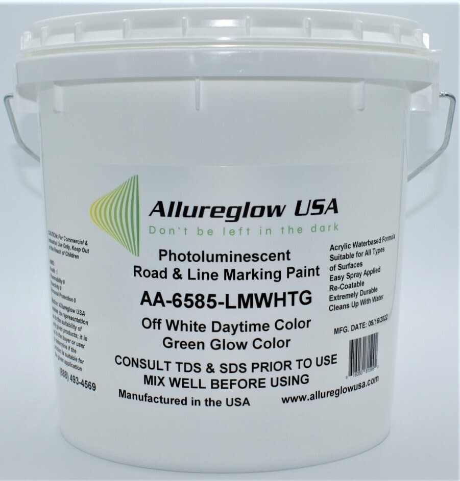 AA-6585-LMWG-FV  PHOTOLUMINESCENT ROAD &amp; LINE MARKING PAINT WHITE DAYTIME COLOR GREEN GLOW COLOR 5 GALLON