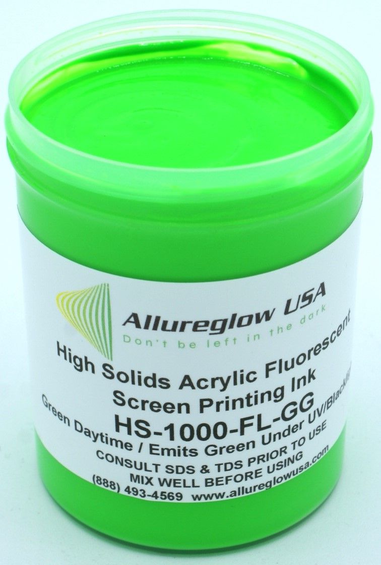 HS-1000-FL-GG-FV  HIGH SOLIDS ACRYLIC FLUORESCENT GREEN SCREEN PRINTING INK 5 GALLON