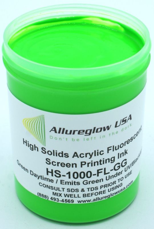 HS-1000-FL-GG-FV HIGH SOLIDS ACRYLIC FLUORESCENT GREEN SCREEN PRINTING INK 5 GALLON HS-1000-FL-GG-FV HIGH SOLIDS ACRYLIC FLUORESCENT GREEN SCREEN PRINTING INK 5 GALLON