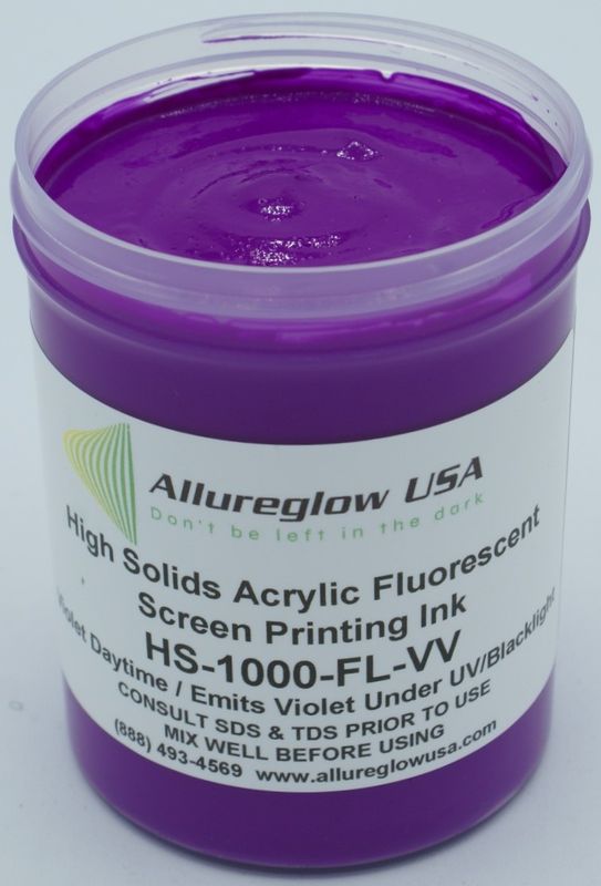 HS-1000-FL-VV-FV HIGH SOLIDS ACRYLIC FLUORESCENT VIOLET SCREEN PRINTING INK 5 GALLON HS-1000-FL-VV-FV HIGH SOLIDS ACRYLIC FLUORESCENT VIOLET SCREEN PRINTING INK 5 GALLON