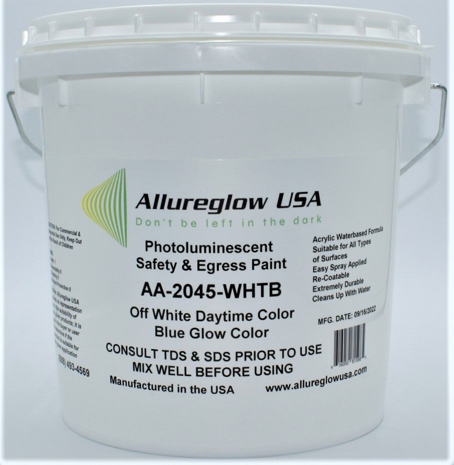 AA-2045-WHTB-GL PHOTOLUMINESCENT WATERBASED PAINT WHITE DAYTIME COLOR BLUE GLOW COLOR - ONE GALLON AA-2045-WHTB-GL PHOTOLUMINESCENT WATERBASED PAINT WHITE DAYTIME COLOR BLUE GLOW COLOR - ONE GALLON