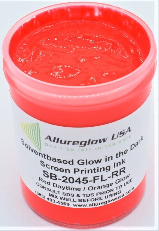 SB-2045-FL-RR-8OZ SOLVENT BASED GLOW IN THE DARK SCREEN PRINTING INK RED DAYTIME COLOR ORANGE/RED GLOW COLOR - 8OZ SB-2045-FL-RR-8OZ SOLVENT BASED GLOW IN THE DARK SCREEN PRINTING INK RED DAYTIME COLOR ORANGE/RED GLOW COLOR - 8OZ