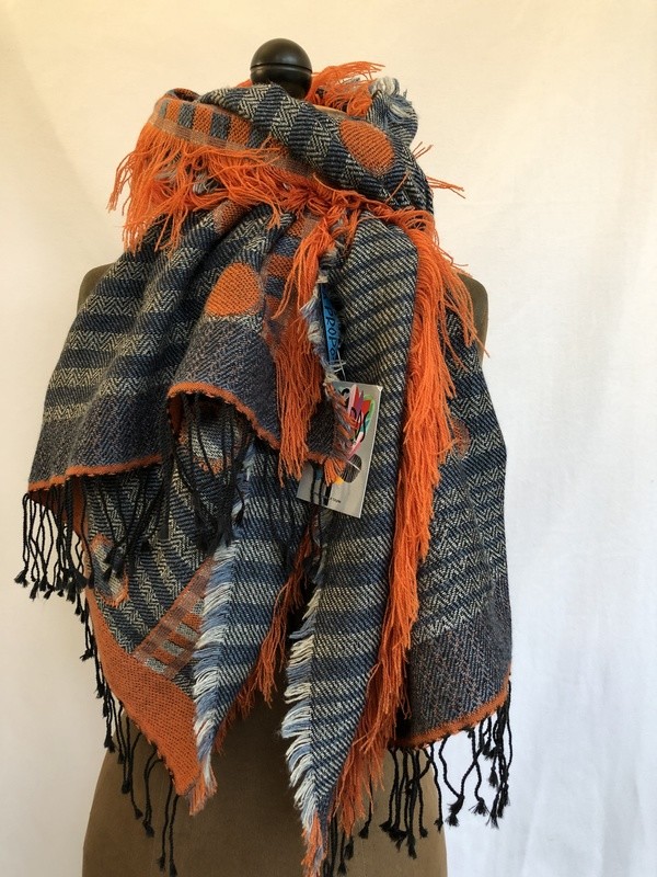 Schal / Stola  FRANGE  orange-blu