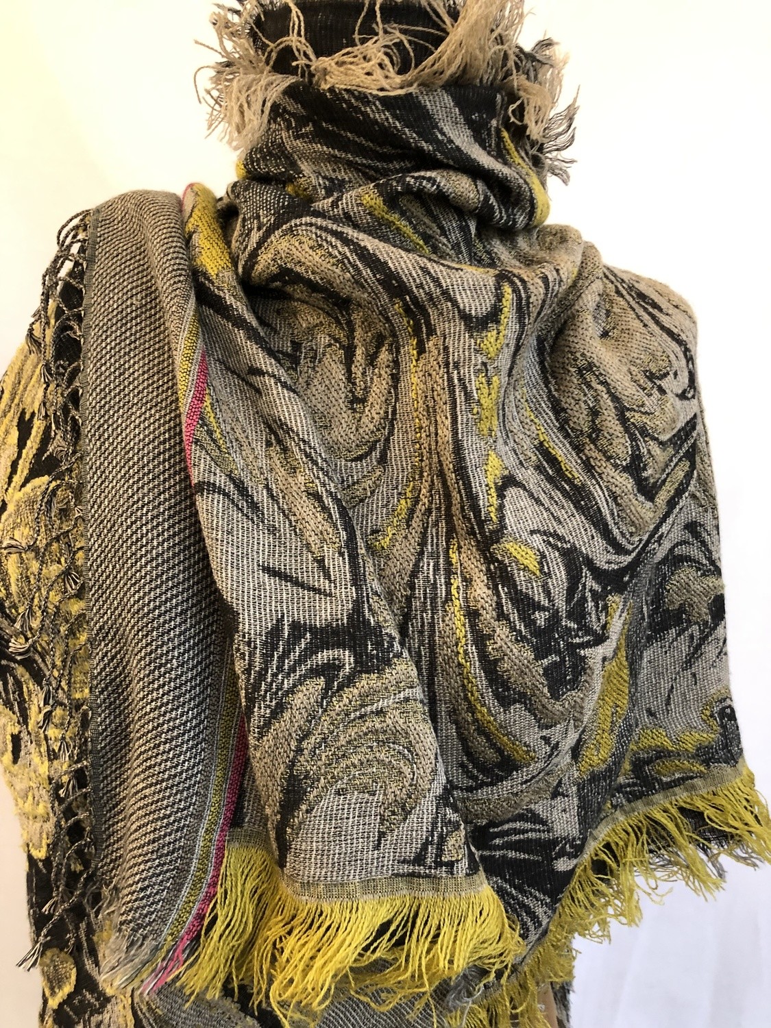Schal / Stola  FRANGE  grey-yellow