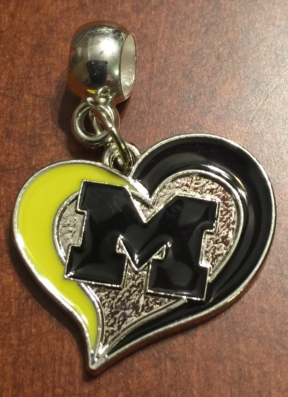 Michigan Wolverines Swirl Heart Charm for Pandora style bracelets