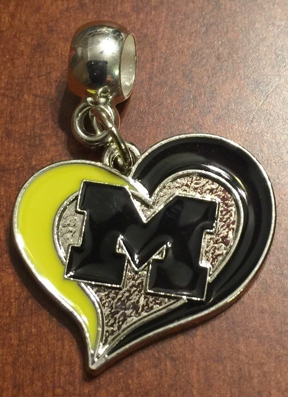 Michigan Wolverines Swirl Heart Charm for Pandora style bracelets