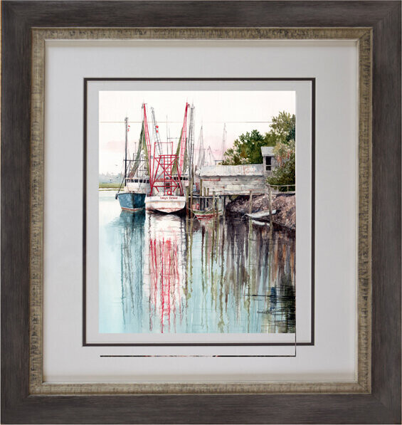 Shrimpers&#39; Reflections Framed