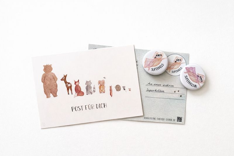 Postkarte - Post für dich - mit Button Superheld