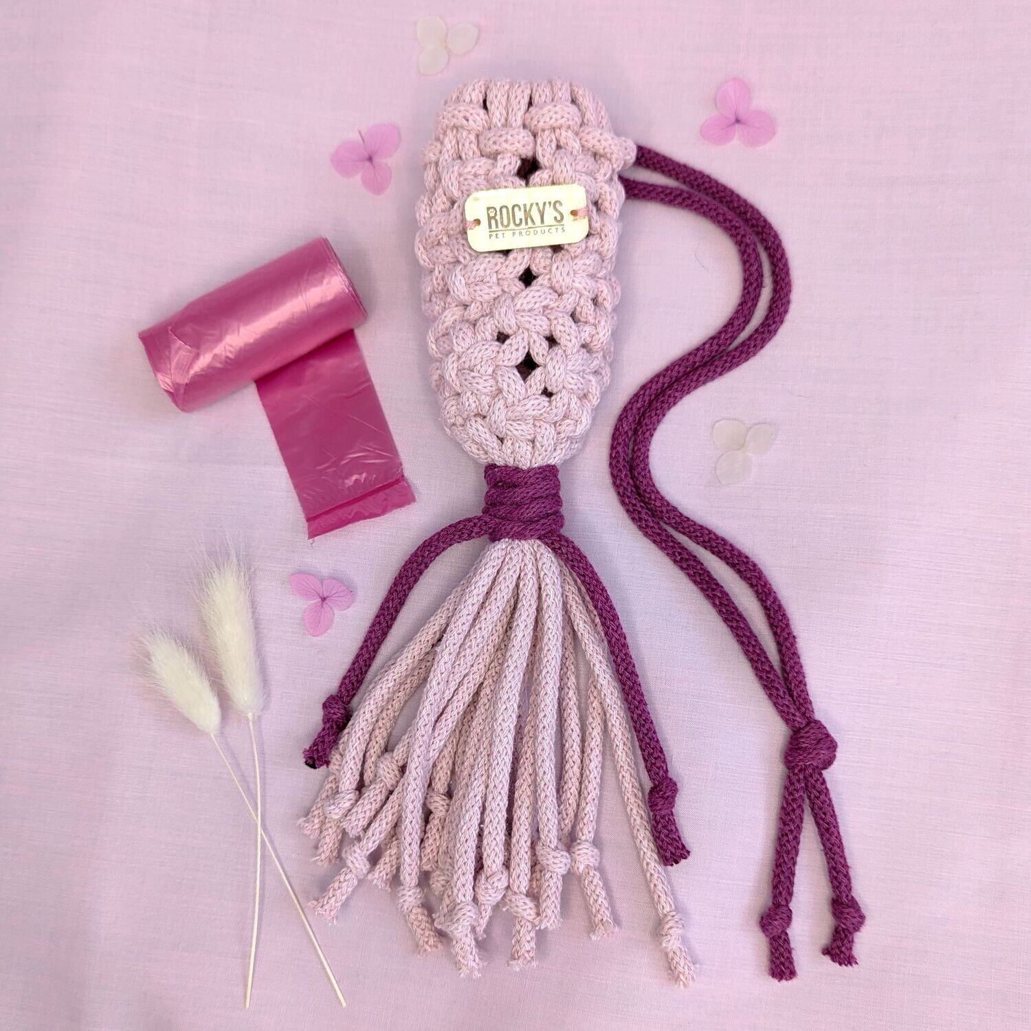 Handmade Macramé Poo Bag Holder 2 Tone Pink