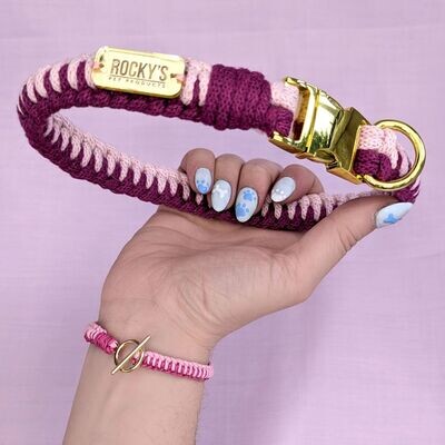 Handmade Macramé Dog Collar and Friendship Bracelet in Pink