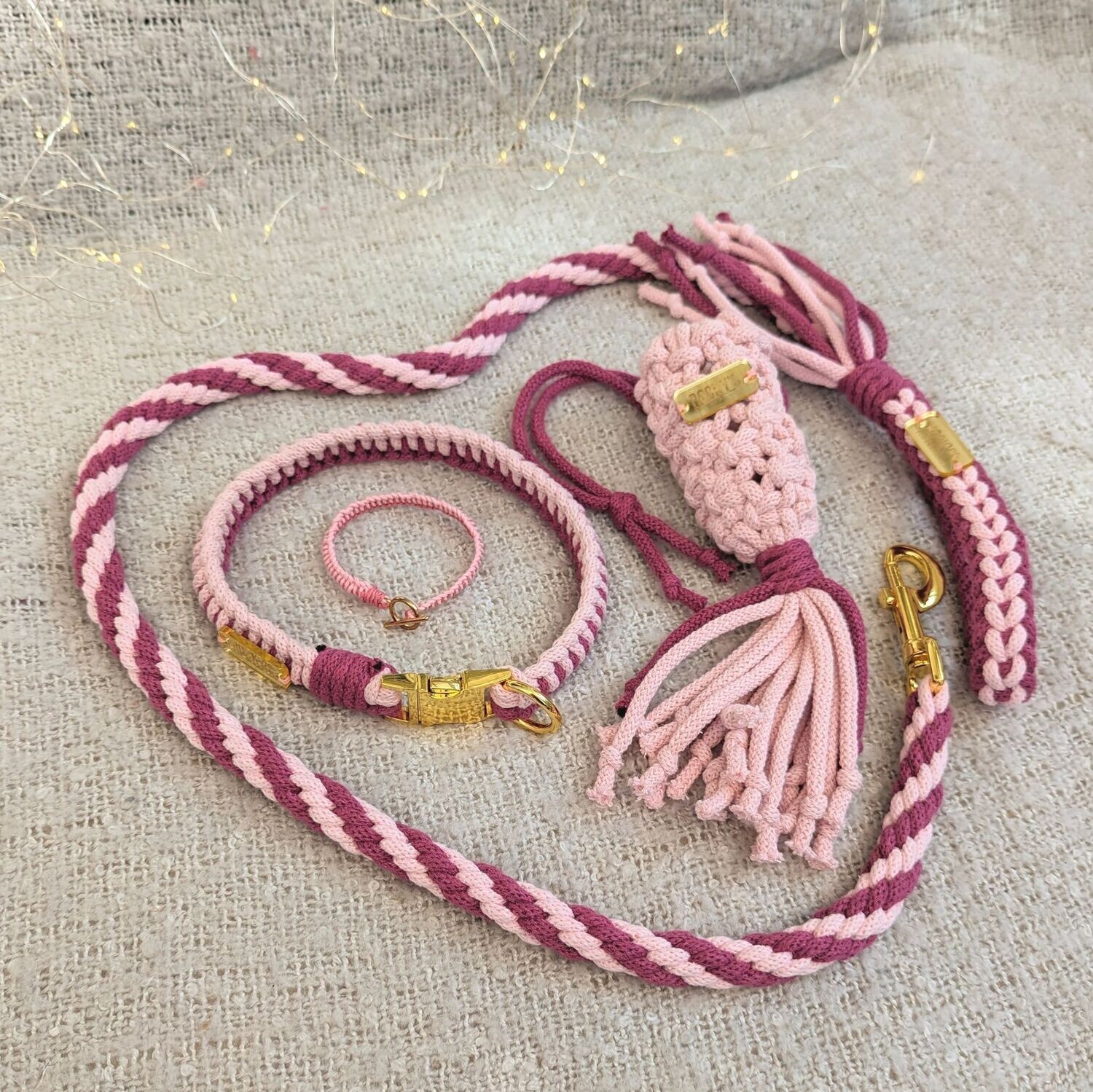 Handmade Matching Dog Accessories with Friendship Bracelet - PINK BUNDLE