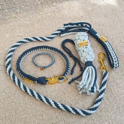 Handmade Matching Dog Accessories with Friendship Bracelet - BLUE BUNDLE