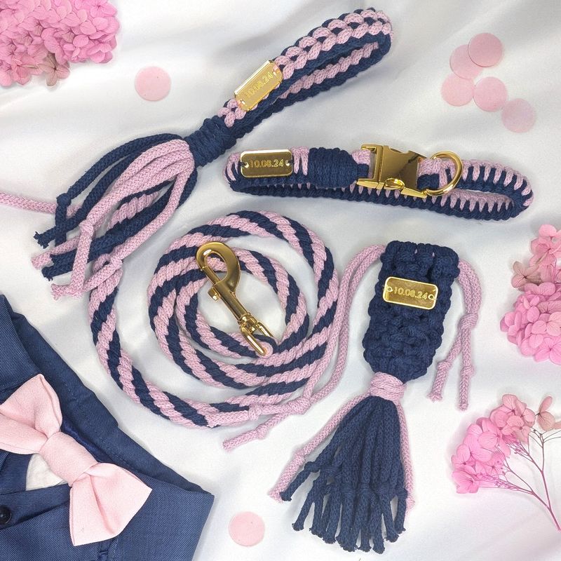 Handmade Custom Colour Scheme Wedding Dog Lead Set, Luxury Occasion Dog Accessories Set with Custom Date Tag