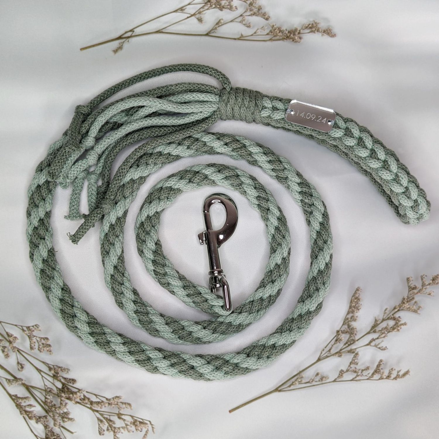 Handmade Dog Lead in Sage and Silver
