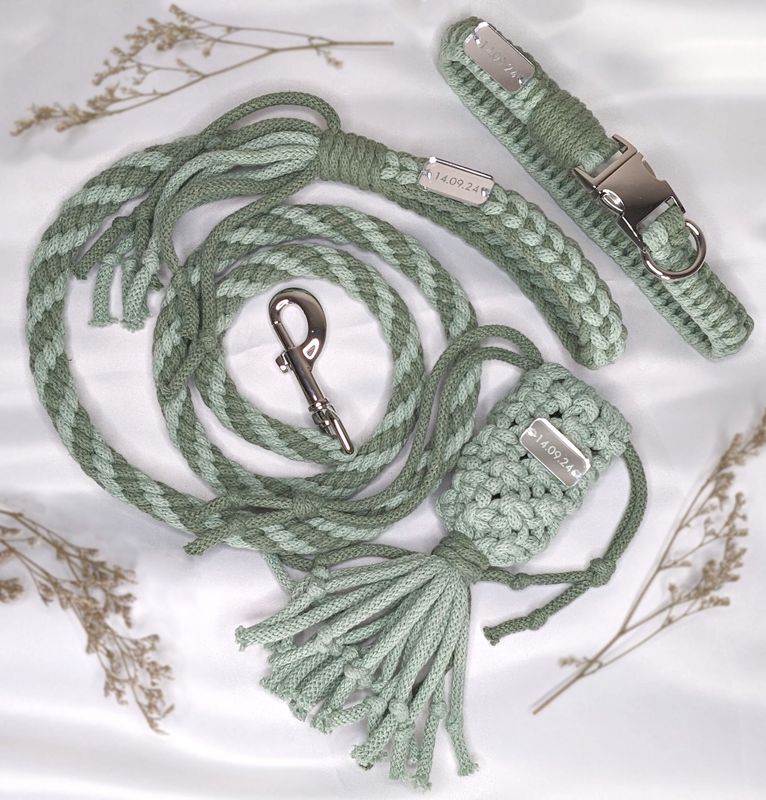 Handmade Custom Colour Scheme Wedding Dog Lead Set, Luxury Occasion Dog Accessories Set with Custom Date Tag