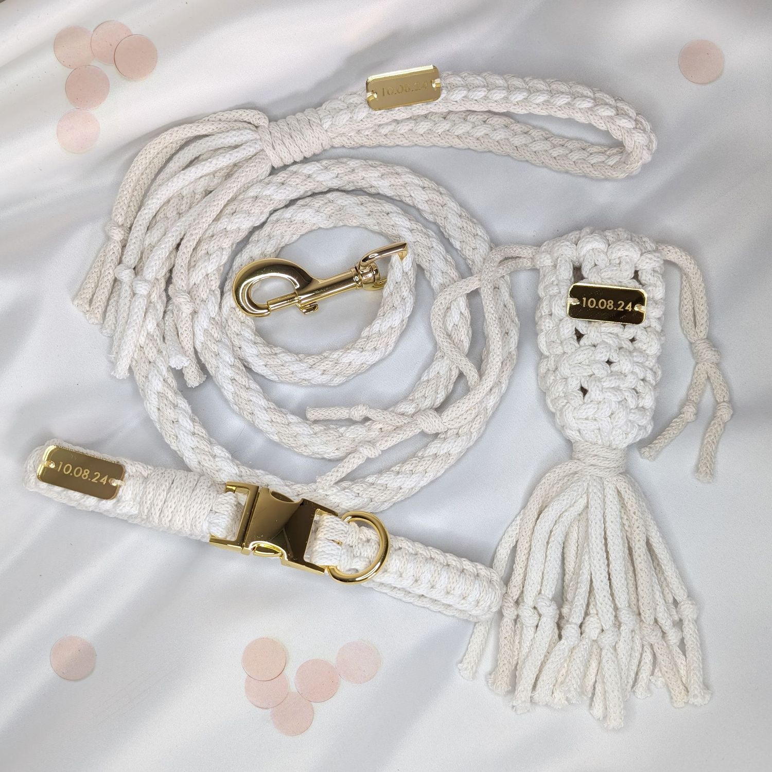 Handmade Custom Colour Scheme Wedding Dog Lead Set, Luxury Occasion Dog Accessories Set with Custom Date Tag