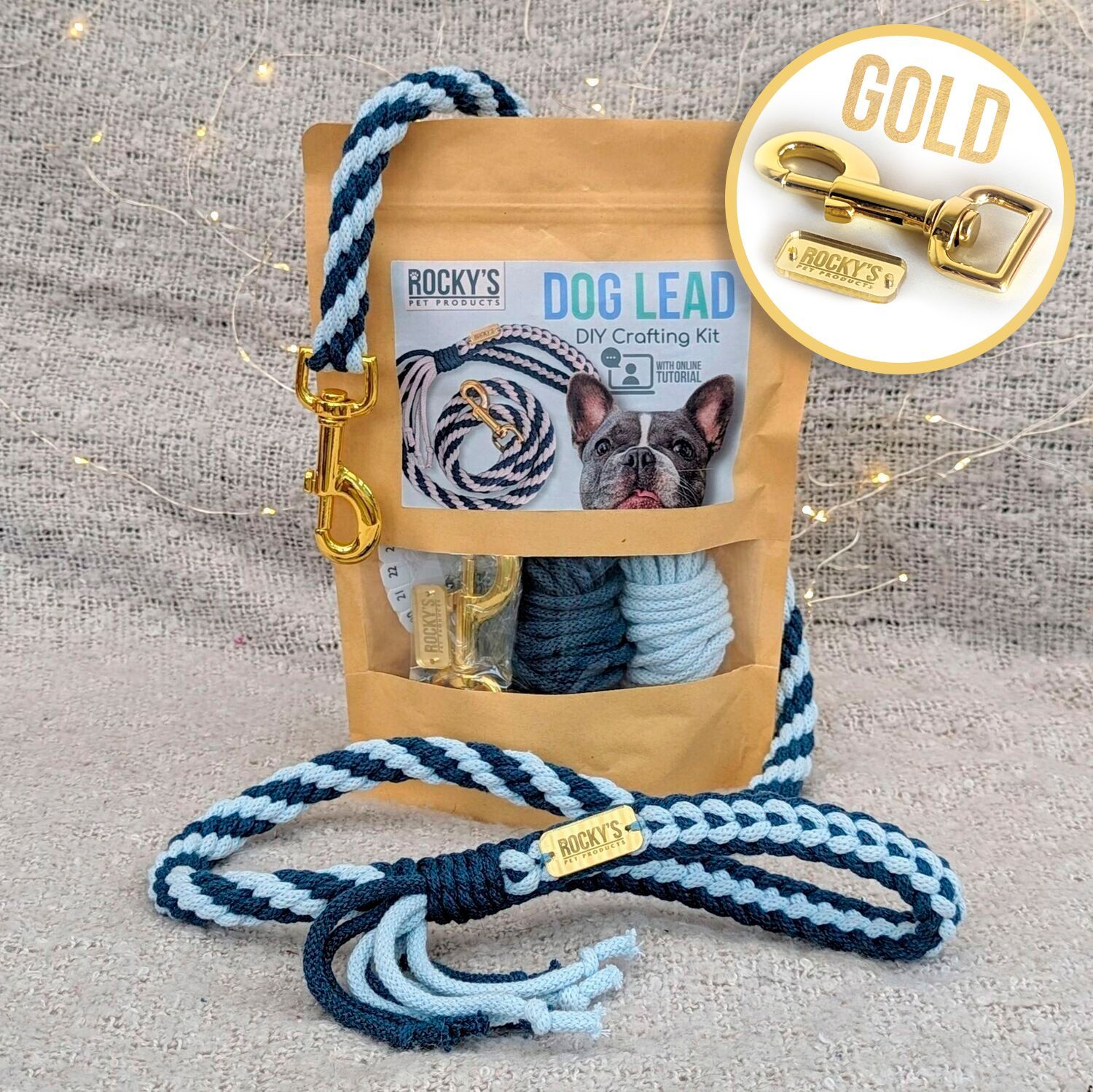 GOLD Hardware - Make Your Own Dog Lead Craft Kit - BLUE