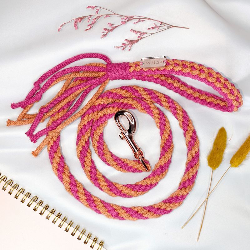 Handmade Dog Lead in Pink, Orange & Rose Gold Hardware