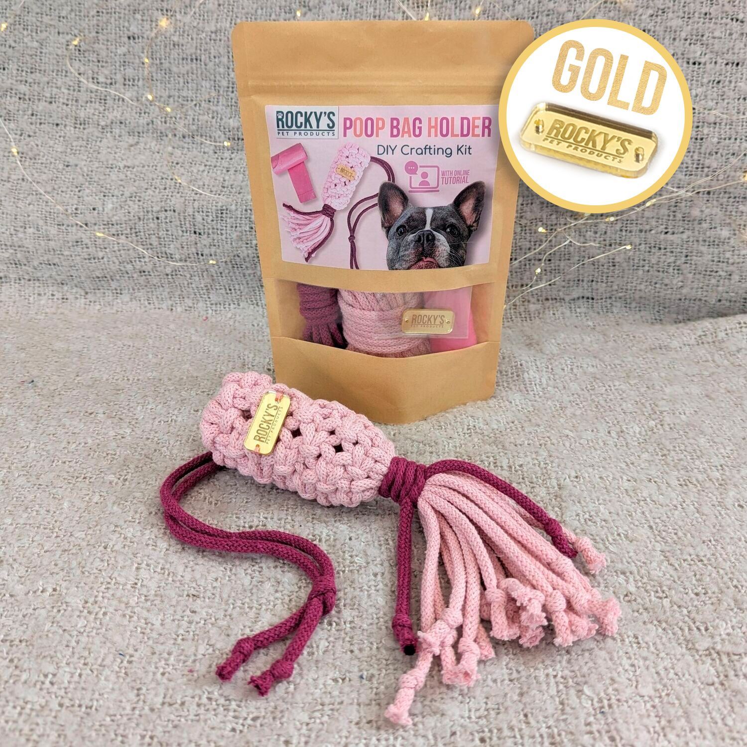GOLD tag - Make Your Own Macramé Poop Bag Holder Craft Kit - PINK