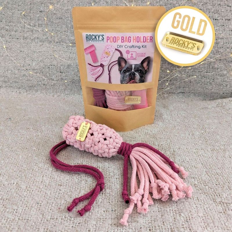 GOLD tag - Make Your Own Macramé Poop Bag Holder Craft Kit - PINK