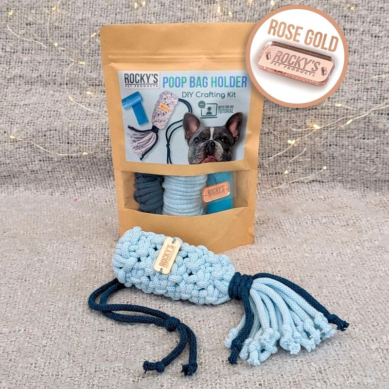ROSE GOLD tag - Make Your Own Macramé Poop Bag Holder Craft Kit - BLUE