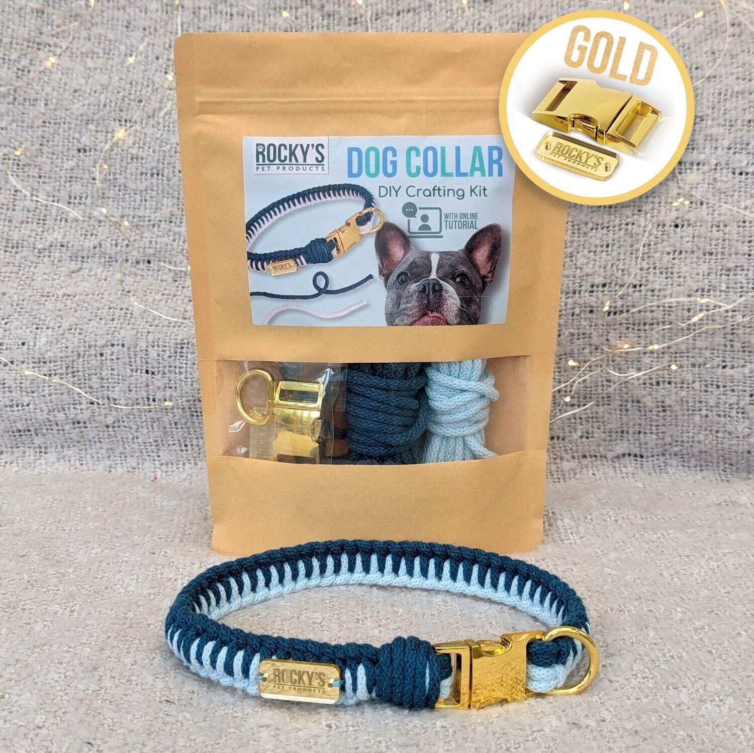 GOLD Hardware - Make Your Own Dog Collar Craft Kit - BLUE
