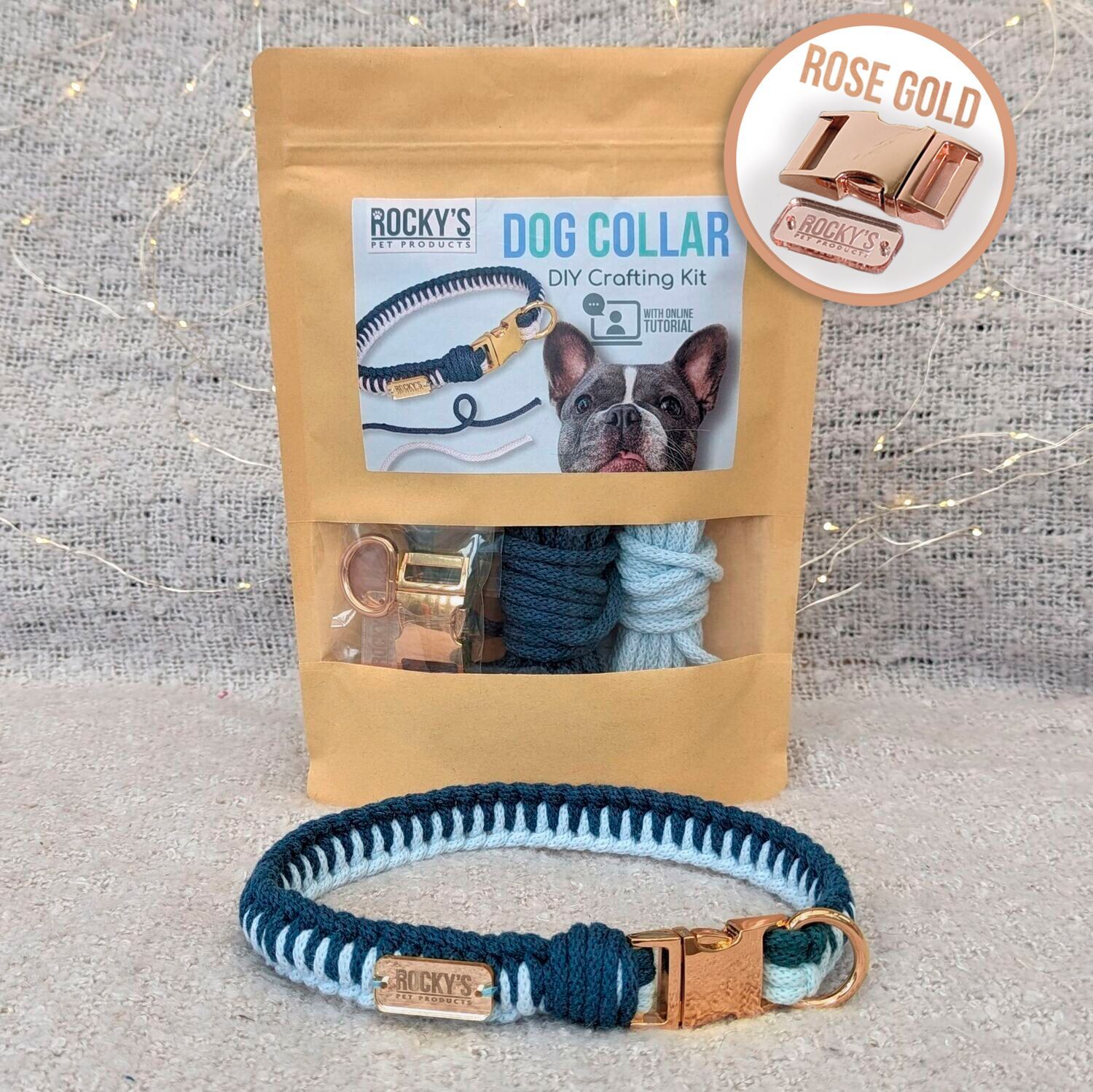 ROSE GOLD Hardware - Make Your Own Dog Collar Craft Kit - BLUE