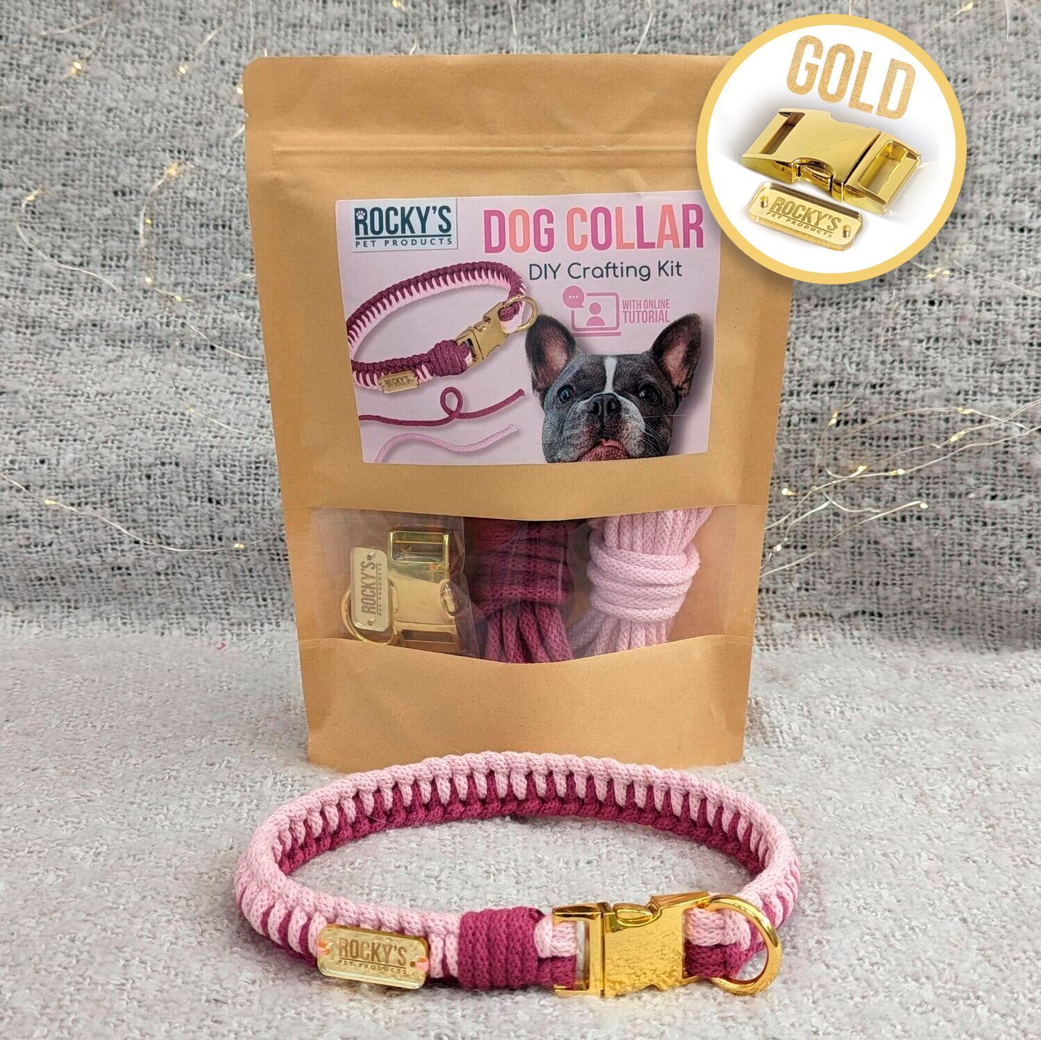 GOLD Hardware - Make Your Own Dog Collar Craft Kit - PINK