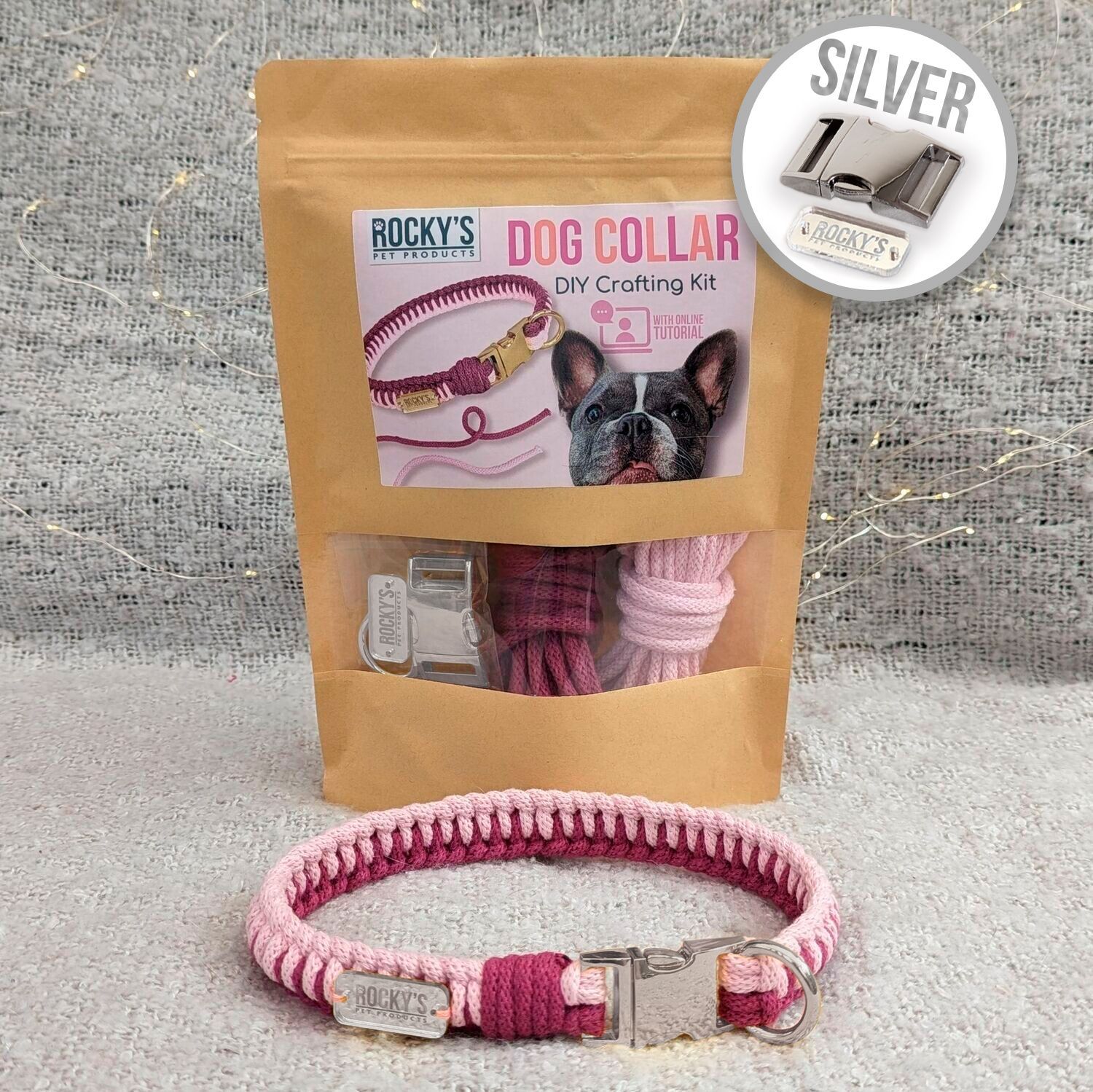SILVER Hardware - Make Your Own Dog Collar Craft Kit - PINK