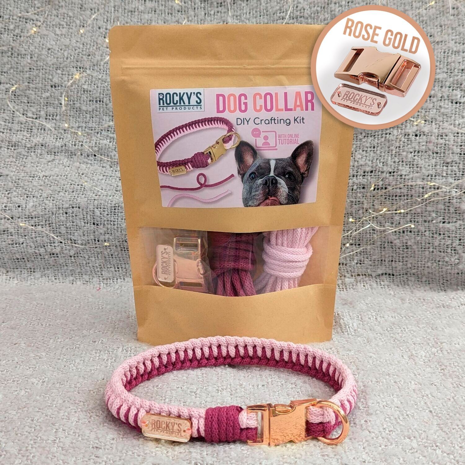 ROSE GOLD Hardware - Make Your Own Dog Collar Craft Kit - PINK