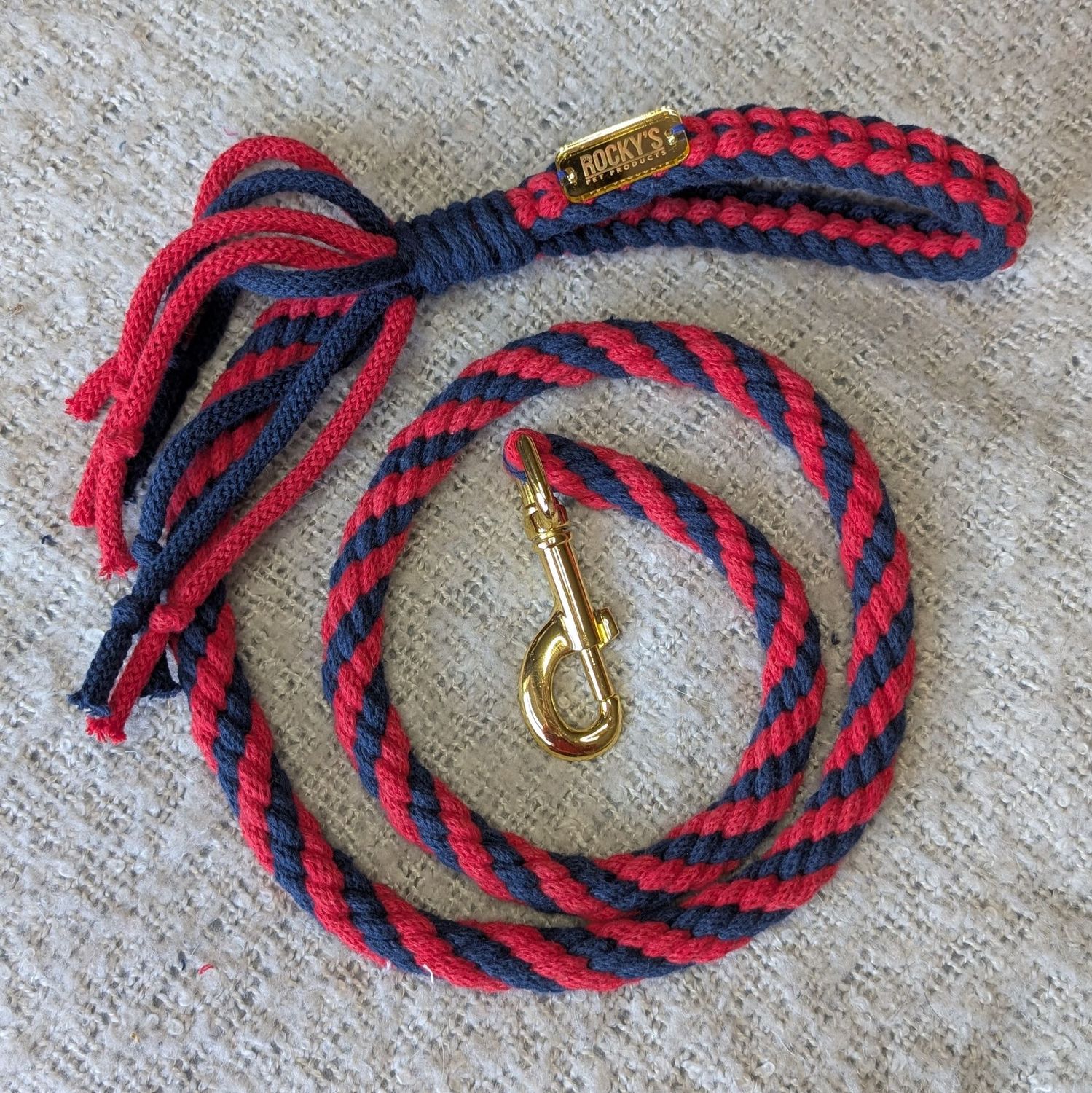 Handmade Dog Lead in Red & Navy