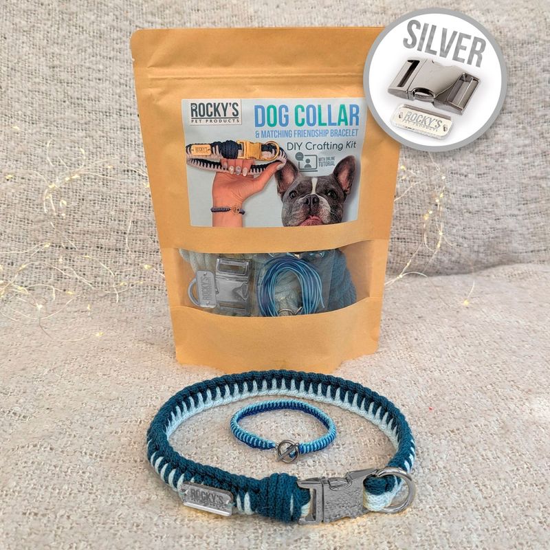 SILVER Hardware - Make Your Own Dog Collar with Friendship Bracelet Kit - BLUE
