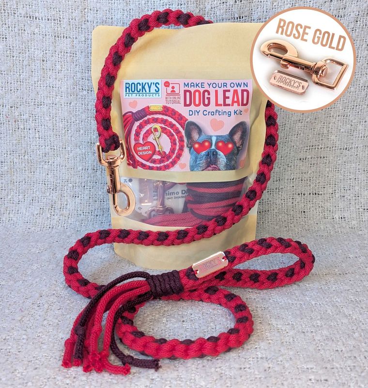 ROSE GOLD Hardware - Make Your Own Dog Lead Craft Kit - Valentine's Day Heart Pattern