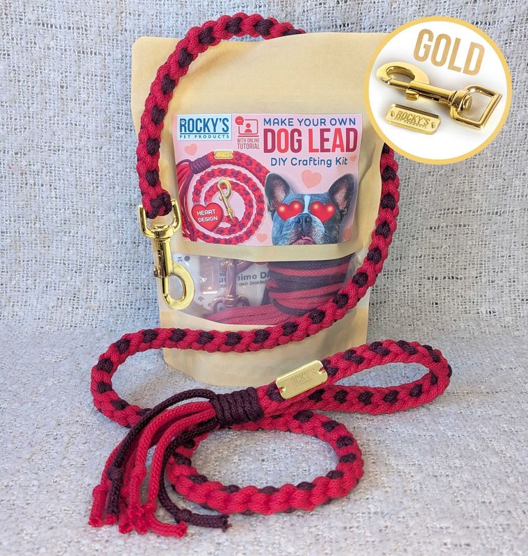 GOLD Hardware - Make Your Own Dog Lead Craft Kit - Love Heart Pattern