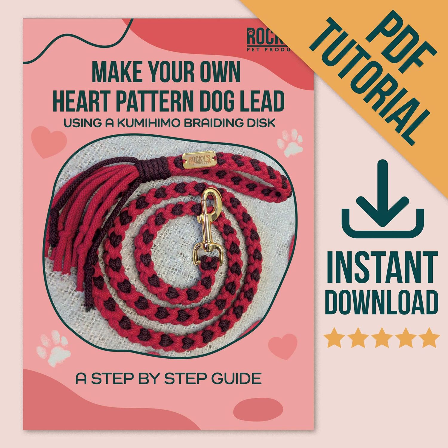 Make Your Own Heart Pattern Valentine's Day Dog Lead Digital Download how-to Guide