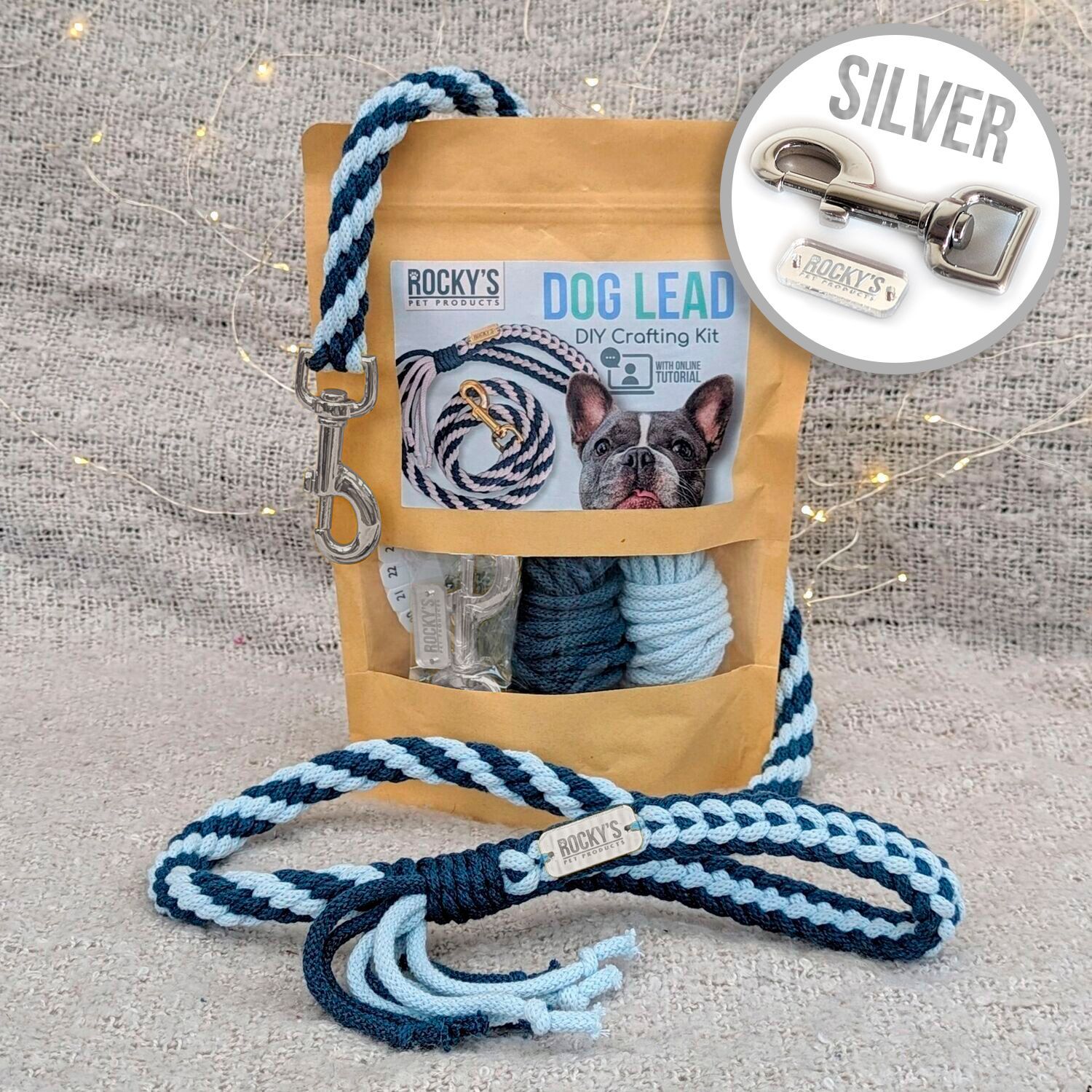 SILVER Hardware - Make Your Own Dog Lead Craft Kit - BLUE