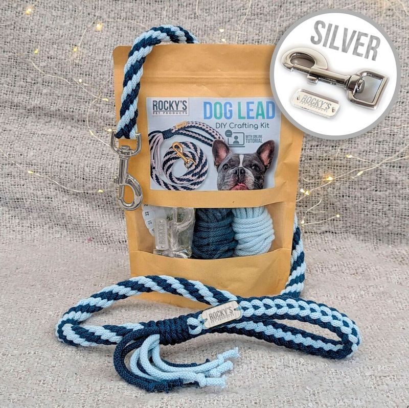 SILVER Hardware - Make Your Own Dog Lead - BLUE