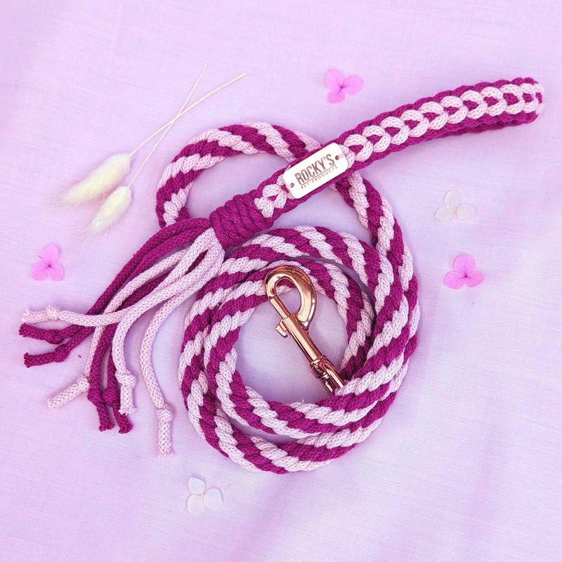 Handmade Braided Dog Lead in 2 Tone Pink