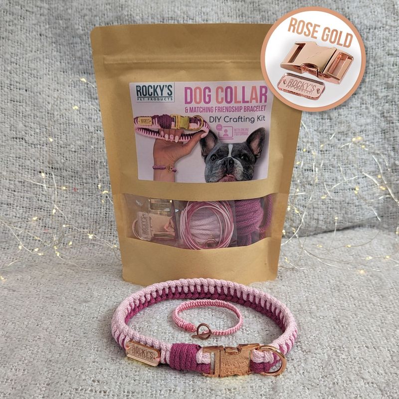 Make Your Own Macramé Dog Collar & Friendship Bracelet Craft Kit - PINK & Rose Gold