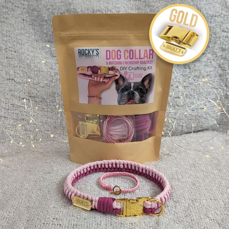 Make Your Own Macramé Dog Collar & Friendship Bracelet Craft Kit - PINK & Gold