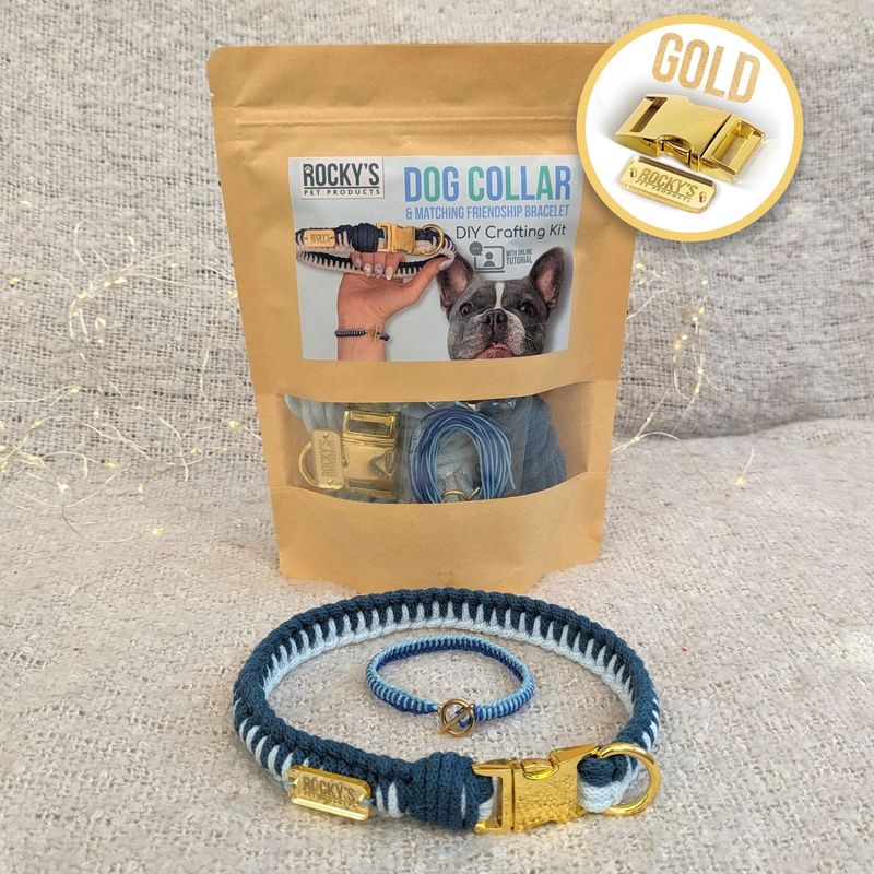 Make Your Own Dog Collar & Friendship Bracelet Craft Kit in Blue & Gold