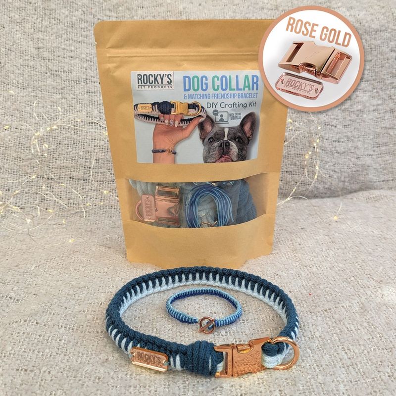 Make Your Own Dog Collar & Friendship Bracelet Craft Kit in Blue & Rose Gold