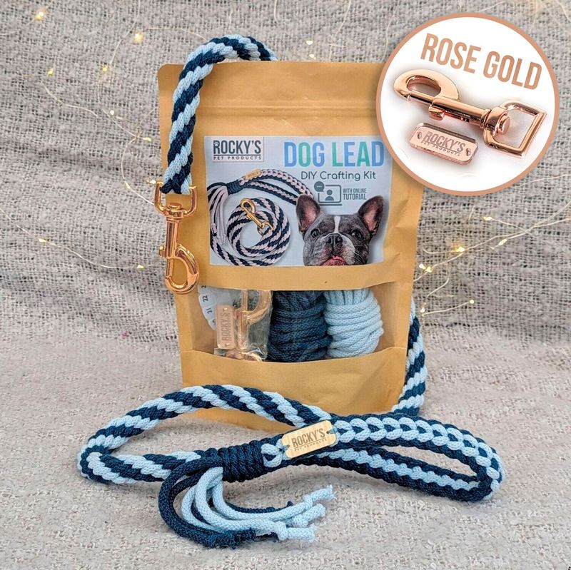 ROSE GOLD Hardware - Make Your Own Dog Lead Craft Kit - BLUE